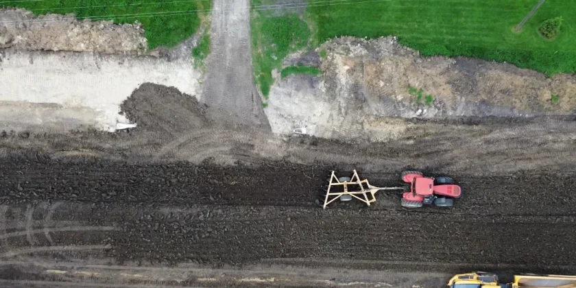 Crews with Central Specialties work on Otter Tail County Road No. 1 near Fergus Falls, Minnesota. The county has one of the largest networks of paved county roads: 1,067 miles.Abby Makay / WDAY News